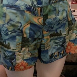 Tropical Floral Women's reversible Shorts blue also.